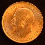 King George V, Sovereign, 1915, Bare head l. R. St. George and dragon, London Mint, edge milled,