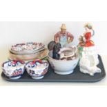 Early 19th century pottery and porcelain to include two Iron Stone dishes, two cabinet plates, Two