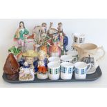 Royal Adderley "masquerade" coffee ware, a quantity of flat back figures and "Father Matthew" jug