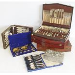 Various canteens of cutlery and cased set of scales. Condition reports are not available for our