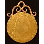 King George III, Half-Guinea, 1777, Fourth laureate head r. R. Crowned shield of arms, gold,