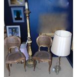 A pair of Gill and Reigate giltwood chairs, gilt standard lamp and table lamp Condition reports