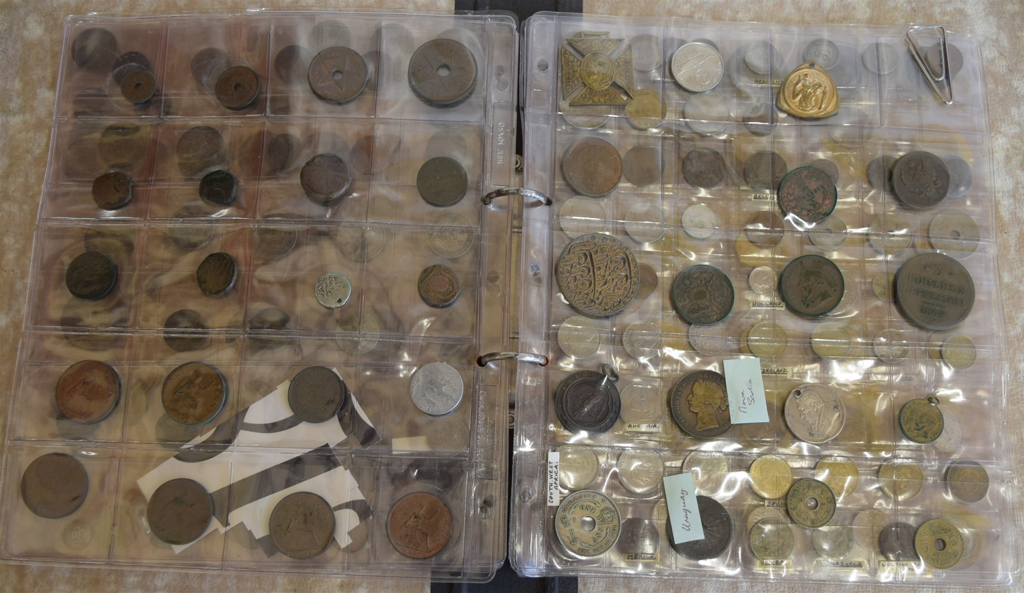 Two large albums of British and foreign world coins to include George II, III, V, VI, Victoria, - Image 13 of 20