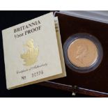 United Kingdom, Britannia 1/2 Ounce Proof Coin, 1987, Royal Mint, 22 carat gold, weighs 17.025g,