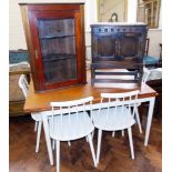 Four painted "Farstrup" Danish dining chairs complete with draw leaf table, corner cupboard and