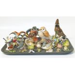 Fourteen Beswick birds, two Royal  Worcester birds, Aynsley snipe, four Goebel birds, a butterfly