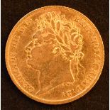 King George IV, Half-Sovereign, 1824, Laureate head l. R. plain crowned shield, edge milled, gold,