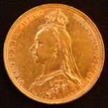 Queen Victoria, Sovereign, 1891, Jubilee bust l. R. St. George, edge milled, gold, weight 7.9g, S.