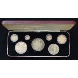 A Queen Victoria 1887 Jubilee Silver Specimen Set in case of issue containing seven sterling