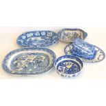 Blue & white Rogers meat platter, willow pattern platter, Copeland Spode "Italian" cheese cover