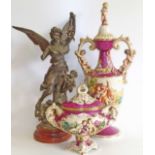 Two Keramos CapoDimonte lidded urns and spectre figure on plinth Condition reports are not available