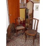 Cheval, Edwardian mahogany and inlaid chair, fire screen and Bentwood Condition reports are not