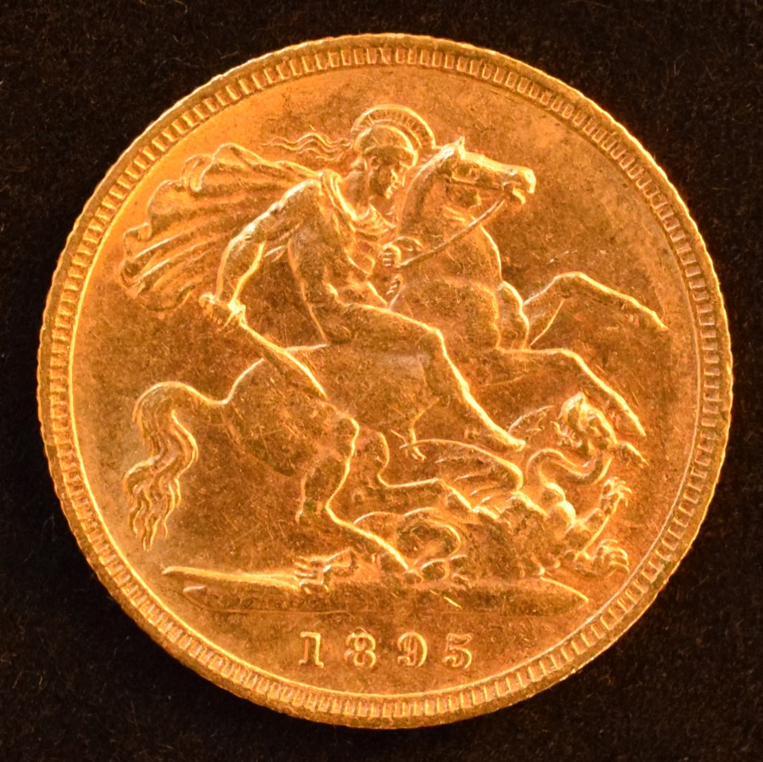 Queen Victoria, Half-Sovereign, 1895, Old veiled bust l. R. St George, London Mint, edge milled, - Image 2 of 2