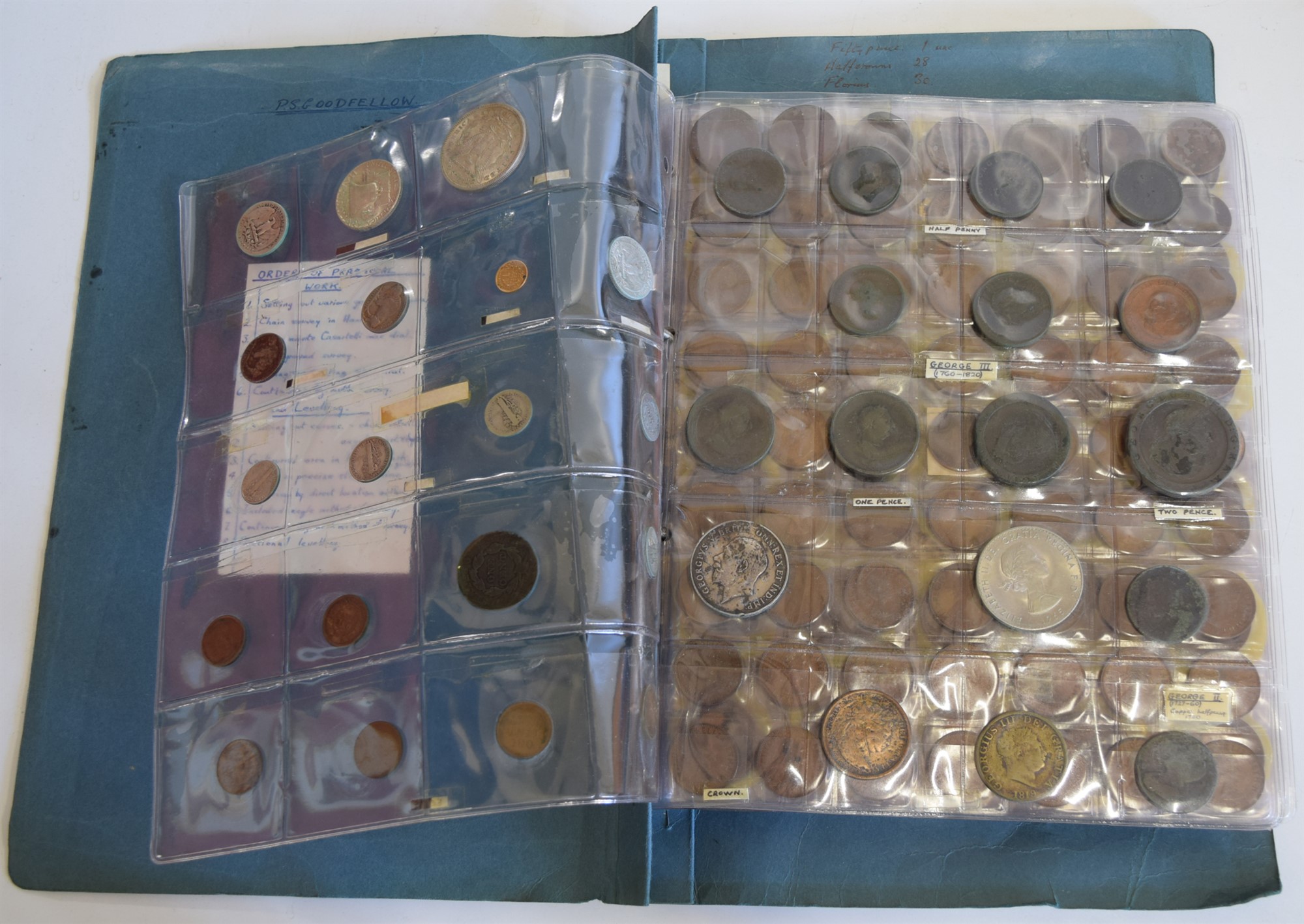 Two large albums of British and foreign world coins to include George II, III, V, VI, Victoria, - Image 3 of 20
