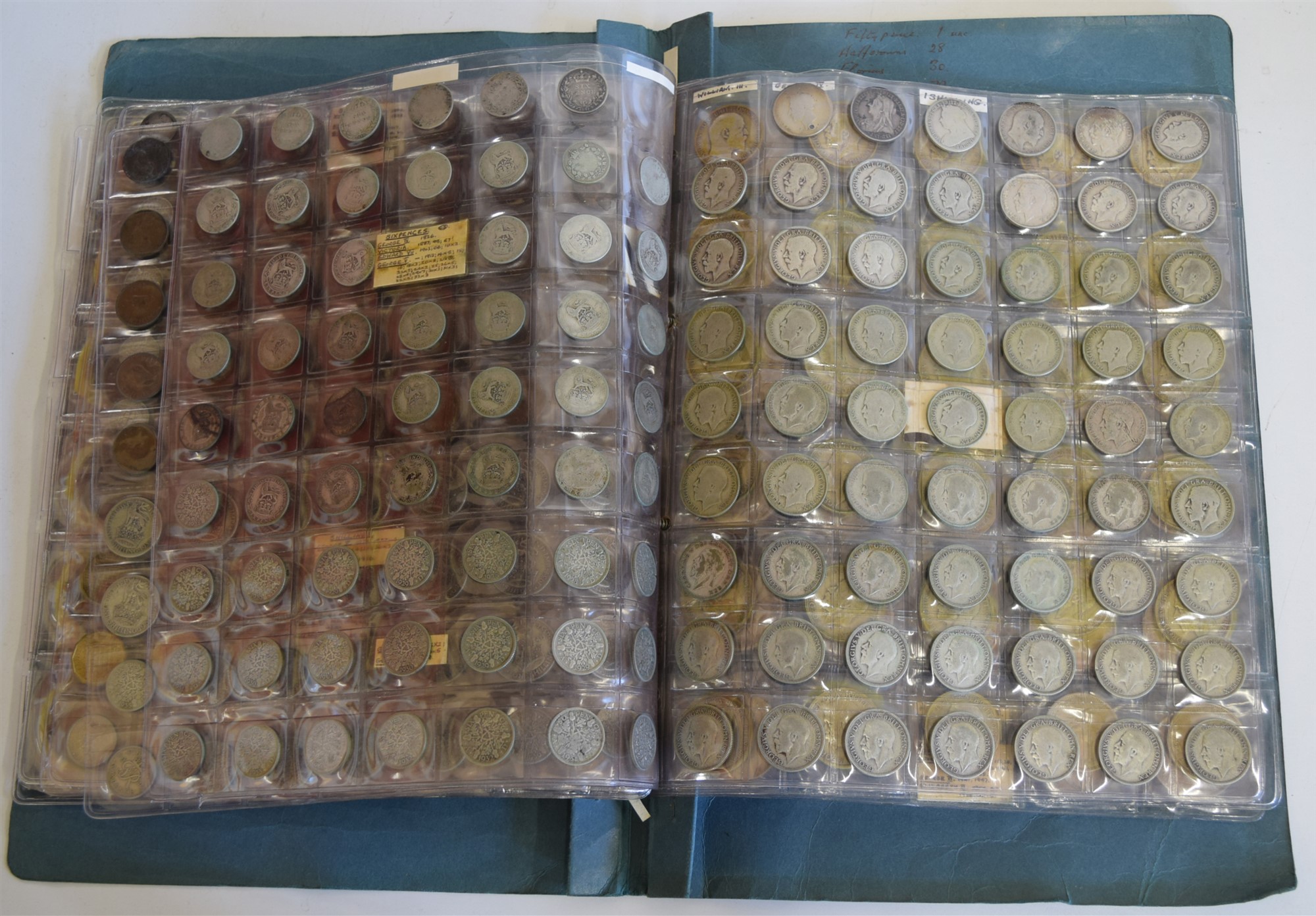 Two large albums of British and foreign world coins to include George II, III, V, VI, Victoria, - Image 6 of 20