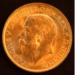 King George V, Sovereign, 1914, Bare head l. R. St. George and dragon, London mint, edge milled,