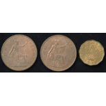 Two King George V pennies, both dated 1927, one King George VI threepence dated 1938 and four King