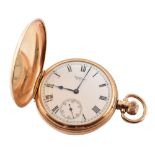 Waltham USA 9ct gold full Hunter pocket watch , crown winding steel Waltham jewelled lever movement,