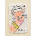 Harold Riley (1934-), "Red Cat with Yellow Collar", signed and dated 2011, mixed media drawing, 9.