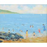 Charles M. Jones (1923-2008), "Summer on the Beach", signed, titled on artist's label verso, oil