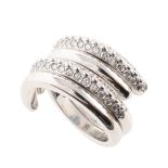 Two piece interlocking 18ct white gold spiral ring , two rows of rub-over set small diamonds