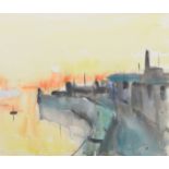 Harold Riley (1934-), "View Of Acre", signed, titled and dated 1975 on verso, watercolour, 21.5 x