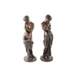 A pair of 19th century patinated bronze figures by C Cumberworth. Two semi-nude females in