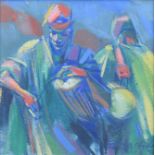 Edosa Ogiugo (1961-), Drummers, signed and dated '00, oil on board, 24 x 24cm, 9.5 x 9.5in. For a