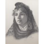 A. Kay, 19th century, Portrait of a Spanish lady, signed and dated 11/97, charcoal, 43 x 31.5cm,