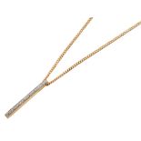 Diamond set 18ct yellow gold bar drop pendant , plain polished yellow gold bar millgrain set with 16