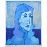 Geoffrey Key (1941-), "Blue Head", signed and dated 15.1.05, titled on artist's label verso, mixed