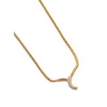 14ct yellow gold diamond drop necklace , textured rope twist chain measuring approx. 42.7cm, diamond