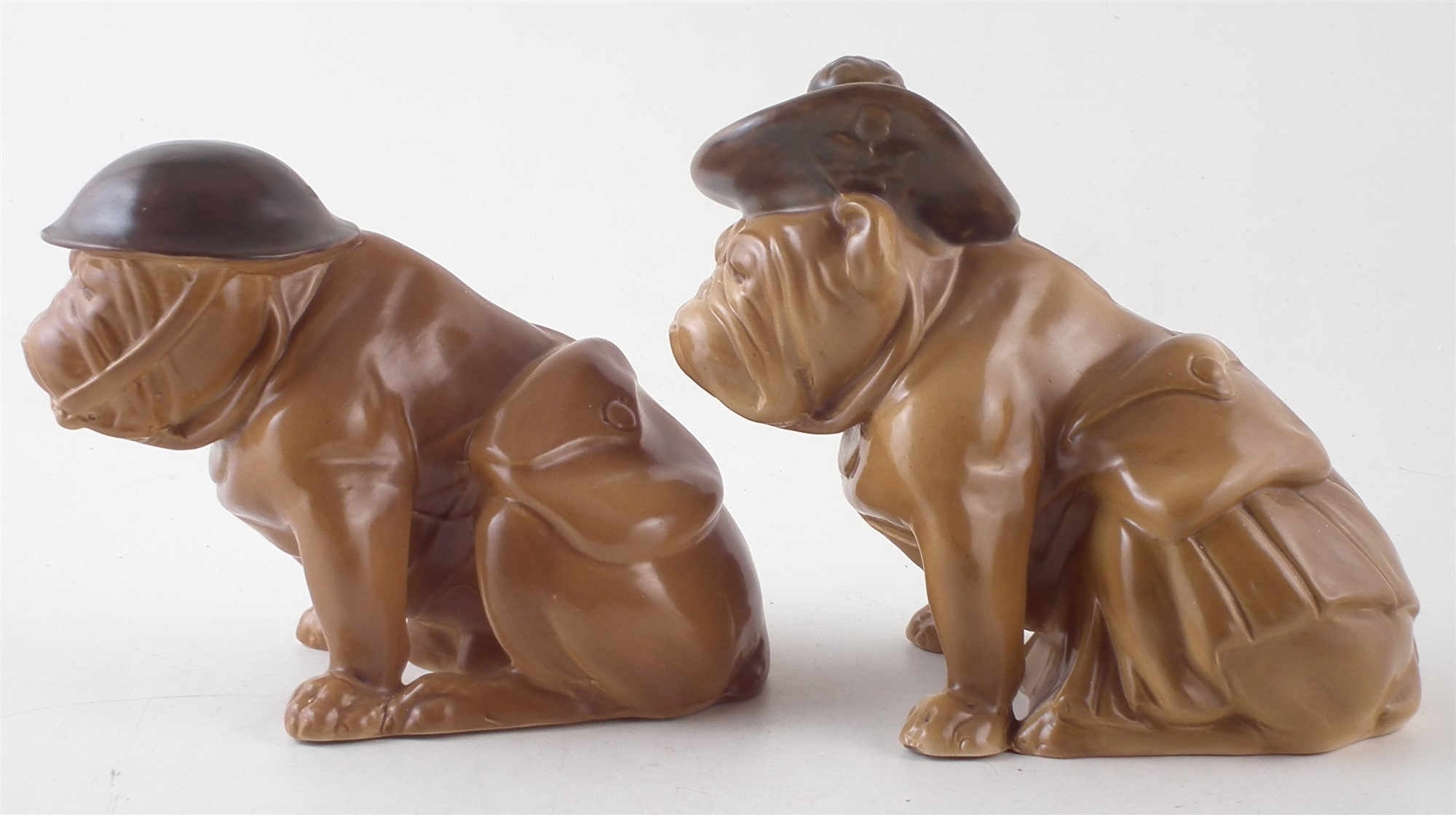 Royal Doulton Tam O'Shanter and Tommy Bulldogs , WW1 era, in drab green, (2) 18cm high For a - Image 2 of 6