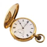 18ct gold full Hunter pocket watch by Rotherhams of London, crown winding 3/4 plate, brass jewel