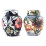 Two Moorcroft Ginger Jars, decorated with Anna Lily after Nicola Slaney, the other with William