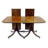 20th century reconstructed mahogany dining table of Regency design, three reed edge, two leaves