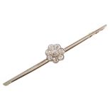 Diamond flower head cluster white gold bar brooch , 8 round old cut diamonds, total diamond weight