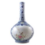 Chinese vase , painted with birds on branches within scrolled under glaze blue ground, Qialong (
