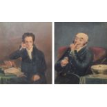 English School, 19th century, Two humorous male portraits, unsigned, watercolours, 16 x 13cm, 6.25 x