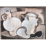 Geoffrey Key (1941-), "Pots with Pears", signed and dated '90, titled on verso, mixed media, 12 x