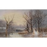 William B. Henley, 19th century, Winter scene with woodcutter on a woodland path, signed,