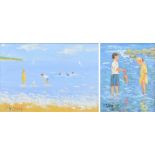 Charles M. Jones (1923-2008), "Happy Days, Seaside" and "Catching Crabs", both signed and titled