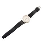 Gent's Chopard 18ct white gold wristwatch on black leather strap , round engine turned white dial,