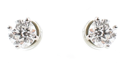 Diamond solitaire 18ct white gold studs , the two round brilliant cut diamonds with a combine