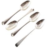 3 Georgian Irish silver table spoons, Old English pattern, crested to finials, 21cm long, Dublin