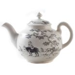 Worcester teapot and cover circa 1755, painted with Boy and the Buffalo pattern in fine black, 11.