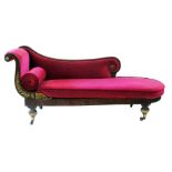 Mid 19th century Regency design chaise longue, beach and mahogany frame with foe rosewood