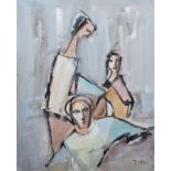 Tadeusz Was (1912-2005), Figure group, together with another painting on verso, signed, double