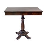 Victorian rosewood veneered side table, rectangular top above 3" frieze with single drawer, all