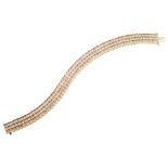 14ct gold three-row diamond line bracelet , a total of 168 round brilliant cut diamonds, total